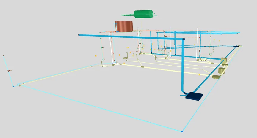 Modelo 3D: rede hidráulica e sanitária